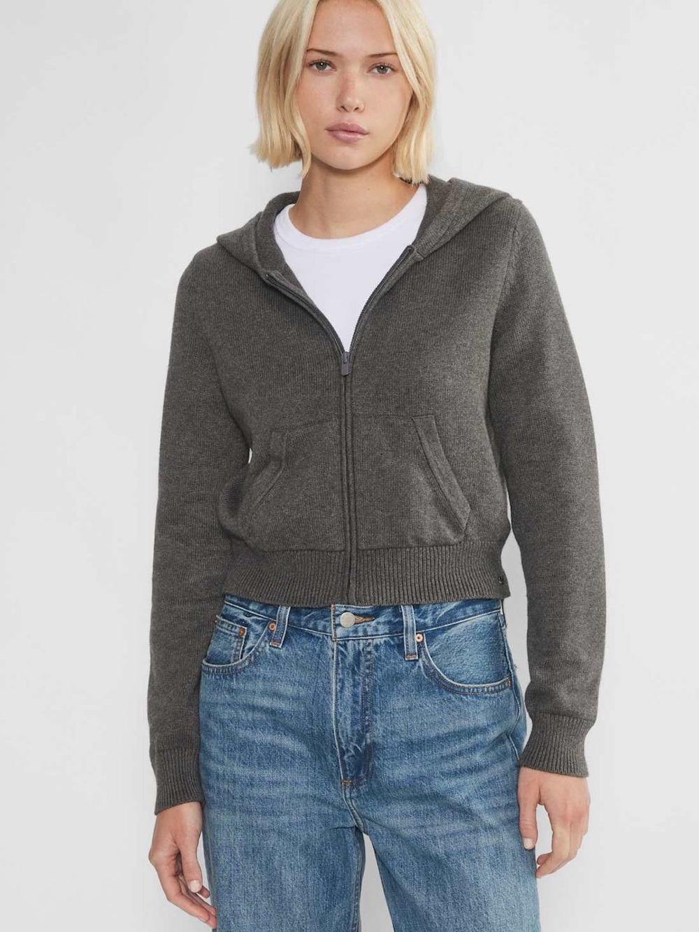 ARITZIA Sunday Best Danes Zip Hoodie Cotton Cashmere Knit Sweater Gray Size S